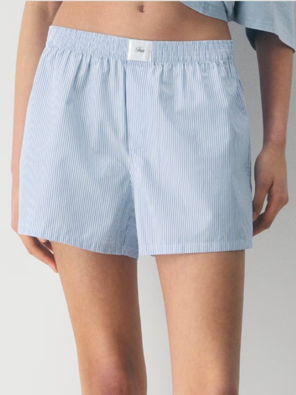 Aritzia TNA Dally Poplin Boxer Short - Blue White Stripe Large